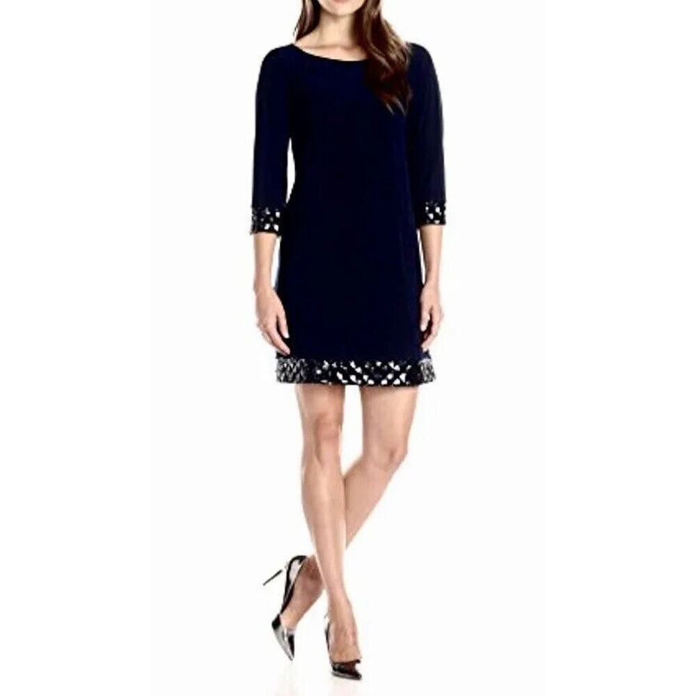 Tiana B Women’s 4P Shift Black Dress Size Sequins Trim on Cuffs & Hem